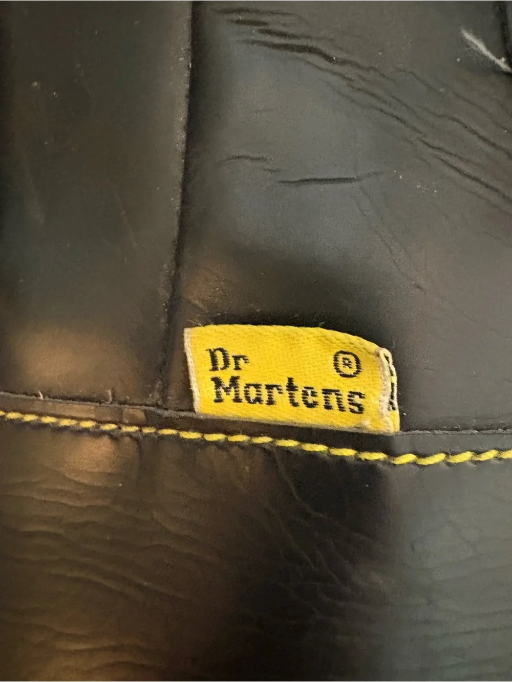 Rare Vintage Dr. Martens Black PVC Box Backpack Yellow Stitch Sole-Print Zipper